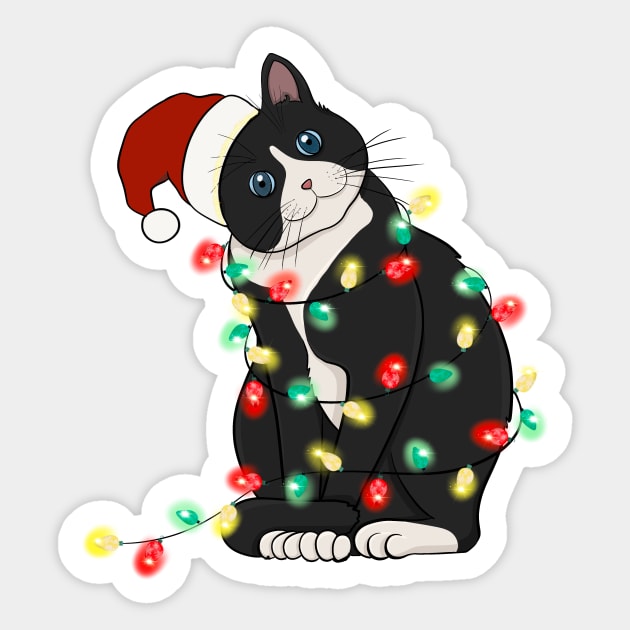 Cat Santa Christmas Lights Sticker by Teewyld